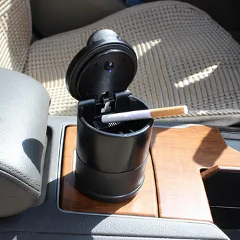 

NEW LED Portable Car Ashtray Holder Cup Black Cars High Flame Retardant Trash Automatic Light Mini Easy Trash with Light for Car