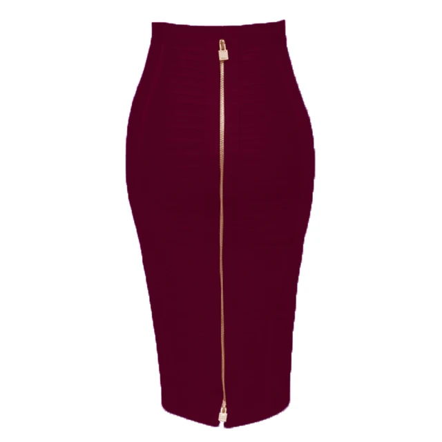 Sexy Solid Zipper Bandage Skirt Women Elastic Bodycon Summer Pencil  7