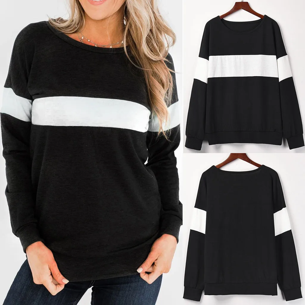 

Women Stripe T-shirt Fashion Loose O-Neck Long Sleeve Casual Pullover Loose Tops GIRLStreetwear Tops Tees Camisetas Mujer