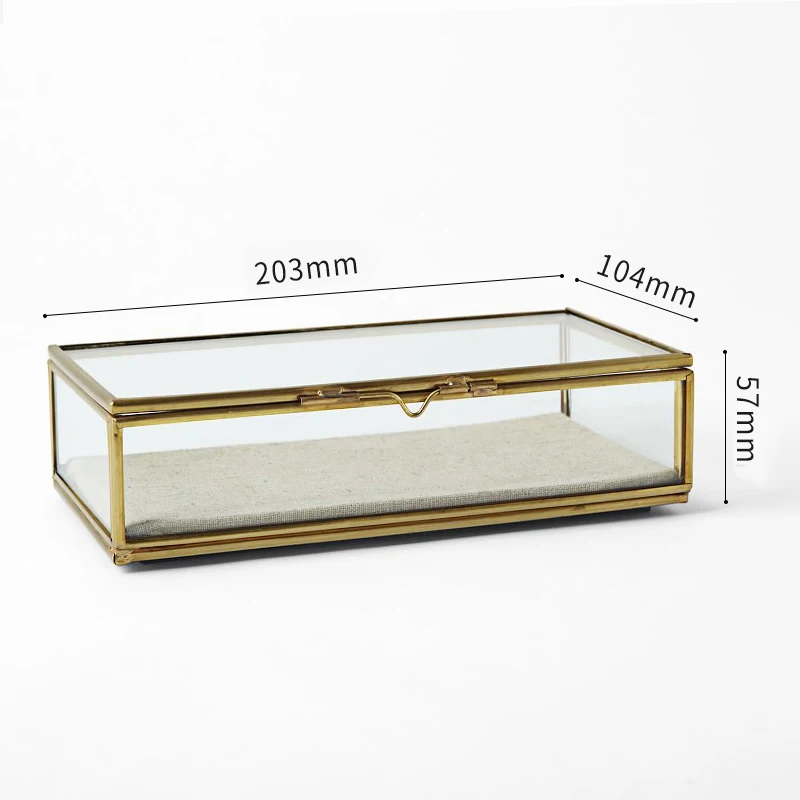 Прозрачная стеклянная коробка для хранения ювелирных изделий Золотая граница косметическая коробка для ювелирных изделий настольная коробка для хранения - Цвет: rectangle--Golden