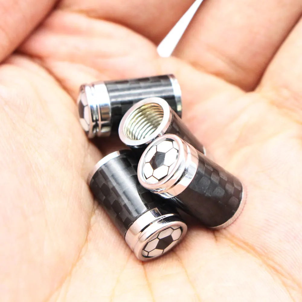 4 Pcs/Set Copper + Carbon Fiber Football Style Tire Valve Stem Cap Wheel Air Caps for Auto Cars|Стержни и колпачки клапана| |