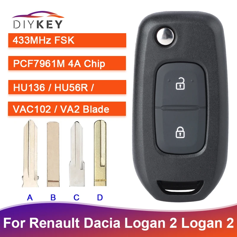 Пульт дистанционного управления DIYKEY FSK 433 МГц PCF7961M 4A чип для Renault Dacia Logan 2 II 2018 2019 2020