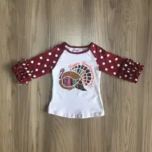 Осенне-зимние эксклюзивные футболки для маленьких девочек с принтом «День благодарения», одежда хлопковые футболки в горошек с рукавами-леденцами, с изображением змеи, Турция, raglans