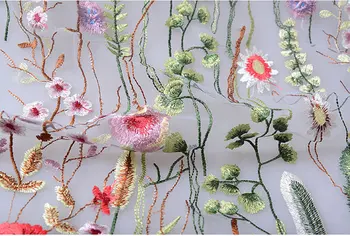 

5 yards black mesh lace fabric with mixed colors flowers and leaves, black netting fabric