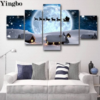

5 Pieces Moonlight Snow Landscape Diamond Painting Santa Claus Cross Stitch DIY Diamond Embroidery Diamond Mosaic Christmas Gift