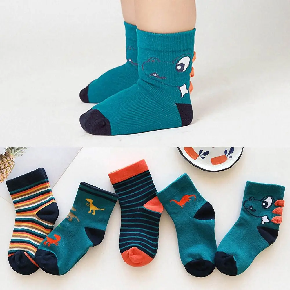 5Pairs/Lot Lovely Cotton Kid Socks Cartoon Dinosaur Baby Socks Autumn Winter Warm Socks for