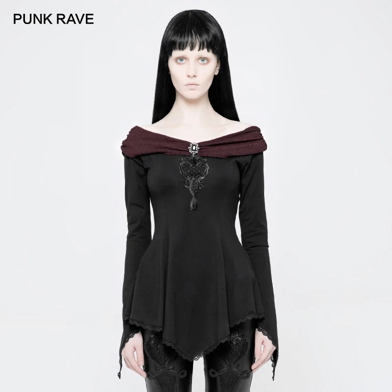 PUNK RAVE Gothic Gorgeous Long Sleeve Lace Edge T