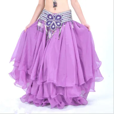 Light purple Трехярусная юбка трехярусная шифоновая юбка для танца живота Высокая юбка для танца живота 12 метров большая юбка без пояса - Цвет: Light purple