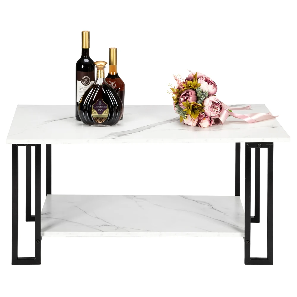 

Artisasset 1.5cm 2 Layers Thickened MDF Imitation Marble Iron Coffee Table with Rectangle Tabletops Household End Tables