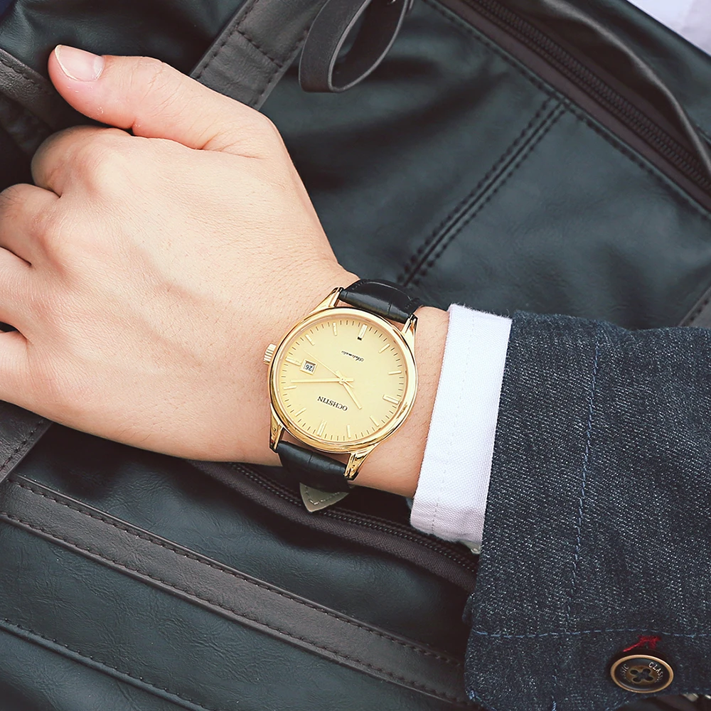 OCHSTIN Automatic Mechanical Men's Wristwatches Sapphire Crystal Business Watch For Men Waterproof Leather Strap Male Clock 2024