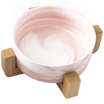 

Dog Feeders Ceramics Dog Bowls Wooden Rack Ceramic Single Bowl Lovely Pet Food Water Drink Dishes Feeder