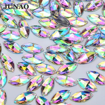 

JUNAO 6*12mm 9*18mm Crystal AB Sew On Rhinestones Horse eye Stones and Crystals Flat Back Acrylic Strass Applique For Clothes