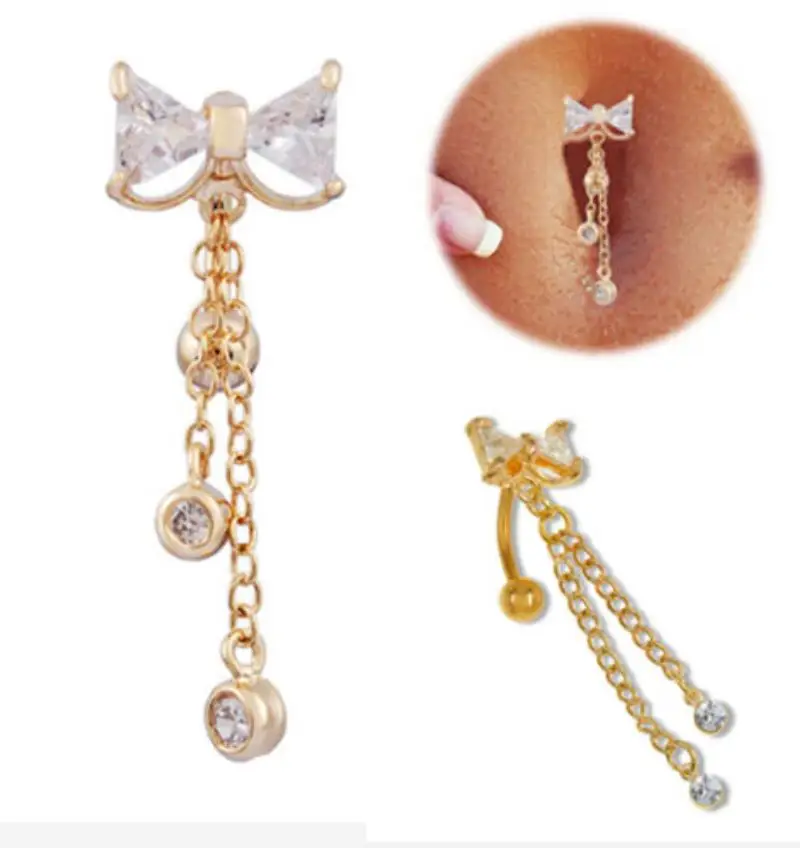 Fashion Bowknot belly button rings Bar stainless steel Surgical Piercing Sexy Body Jewelry for women CZ navel piercing