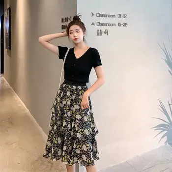 

WOMENGAGA 2020 New Skirts A-line Ruffles Empire Patchwork Casual Print Pleated Loose Streetwear Fashion Girl Female A301