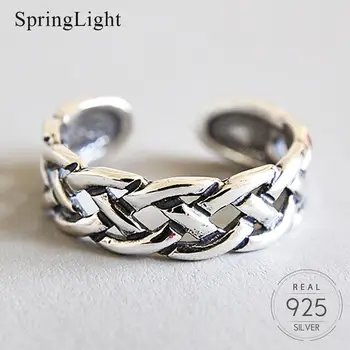 

Springlight Retro Hollow Grid Open Ring Real 925 Sterling Silver Creative Handmade Designer Fine Jewelry Rings for Women Gift