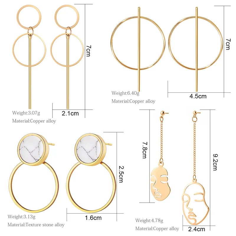 Новые корейские винтажные акриловые серьги для женщин массивные геометрические Висячие золотые серьги Модные металлические Свадебные украшения