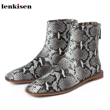 

Lenkisen genuine leather low heels square toe concise style snake winter fashion keep warm comfortable women ankle boots L92