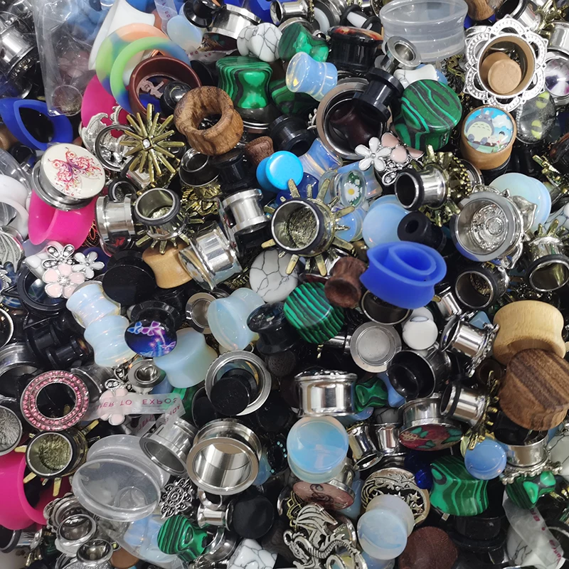 JUNLOWPY Wholesale 100pcs Stock Stainless Acrylic Ear Flesh Tunnels Ear Plugs Factory Cheap Ear Plugs Gauges Stretcher Piercing