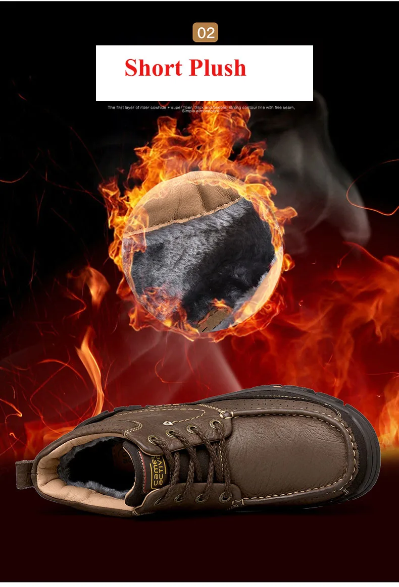 Camel Active New Winter Men's Shoes Warm Genuine Leather Outdoor Hiking Men Boots Non-slip Soft Men's Cotton Snow Boots