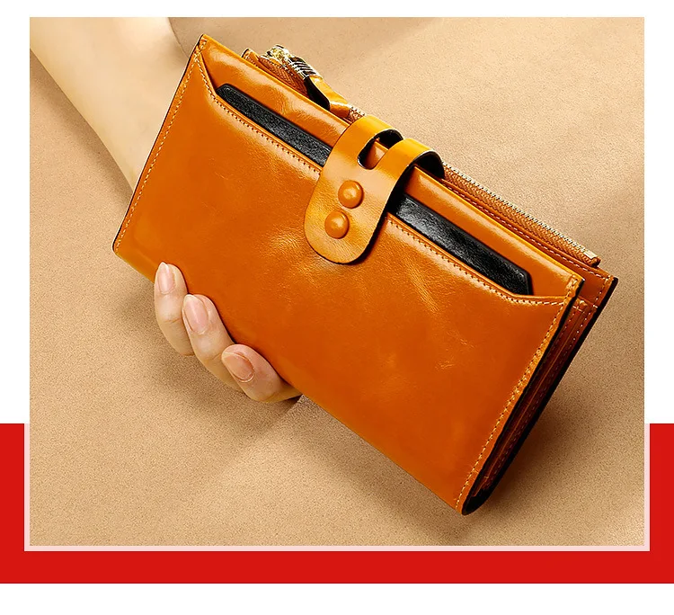 Высококачественный кожаный женский кошелек длинный RFID клатч карта бит больше Ретро масло воск кожаный кошелек