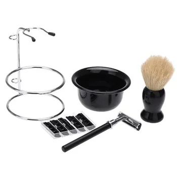 

4 in 1 Men's Razor Set Male Facial Beard Cleaning Shaving Brush Bowl Stainless Steel Stand Holder 5 Blades Wet Shaving Razor Too