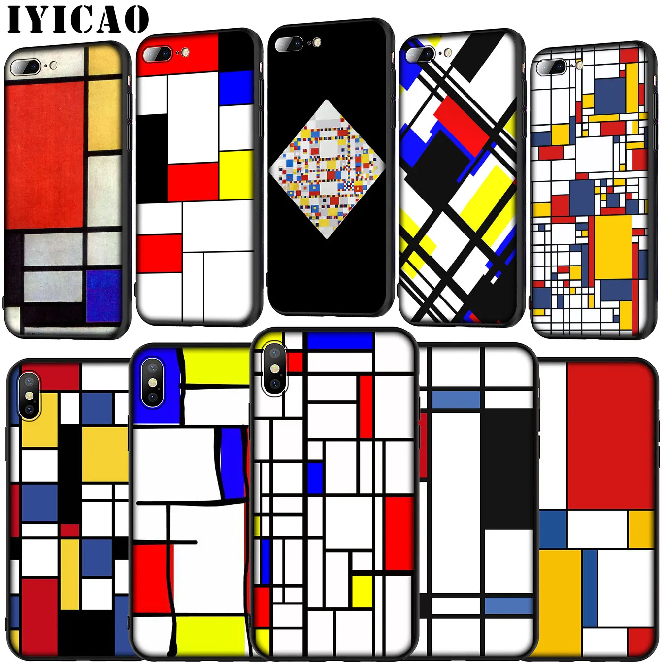 IYICAO Mondrian grid Мягкий силиконовый чехол для iPhone 11 Pro XR X XS Max 6 6S 7 8 Plus 5 5S SE черный