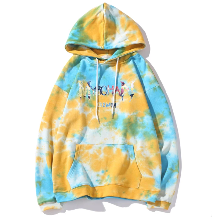 Синий Tie Dye мужские толстовки, свитшоты с принтом счастливого улыбающегося лица мужские толстовки с капюшоном в стиле Hip Hop с длинным рукавом пуловер с капюшоном джемпер свитшоты - Цвет: Синий