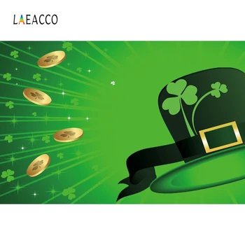 

Laeacco Saint Patrick's Day Green Hat Gold Shamrocks Party Deco Photography Backgrounds Photographic Backdrops For Photo Studio