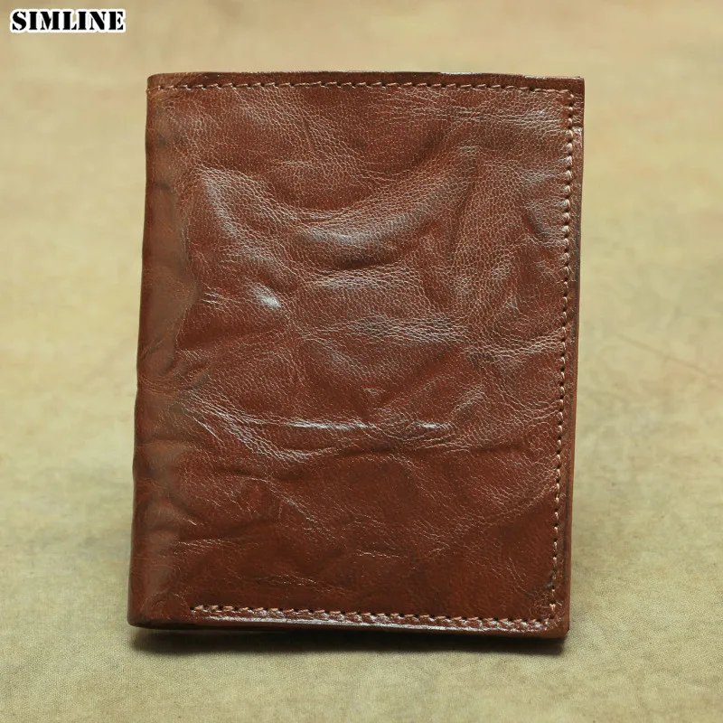 Кошелек SIMLINE из 100% натуральной кожи Мужской винтажный короткий складной кошелек