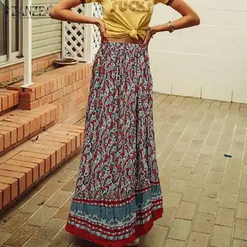 

Bohemian Women's Maxi Summer Sundress ZANZEA 2020 Printed Skirts Casual Patchwork Long Vestidos Female Faldas Saia Oversized