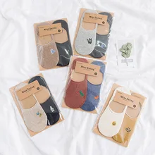 Однотонные носки с вышивкой с героями мультфильмов женские хлопковые носки с изображением собаки, динозавра, рыбьей кости, звезды, улыбающегося лица, медведя две пары