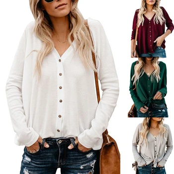 

Woman V-neck Long-sleeved Knitted Cardigan Tops Thin Sweater Single-breasted Loose Casual Clothing