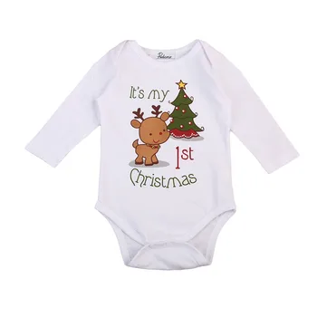 

Christmas baby newborn baby boy girl cartoon deer Christmas tree print long-sleeved romper autumn baby clothes