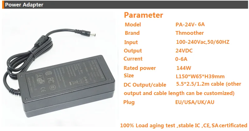 100-240Vac вход переменного тока, 24VDC выход, 5A 6A ленты Драйвер, 5,5*2,5 AU UK US EU plug экрана монитора дистанционного управления 24 вольтовая Светодиодная лента адаптера питания