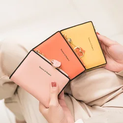 Women's PU Leather Short Coin Wallet Money Bag Letter Heart Pendant Zipper Hasp Credit Card Holders Lovely Student Purse Clutch
