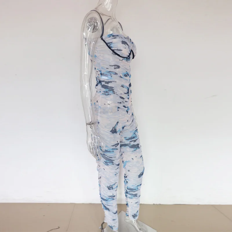 Beyprern Fashion Sleeveless Tie-Dye Printed Sexy Jumpsuit Women Overalls Summer Fashion Mesh Ruched Party Jumpsuit Female Romper Beyprern Fashion Sleeveless Tie-Dye Printed Sexy Jumpsuit Women Overalls Summer Fashion Mesh Ruched Party Jumpsuit Female Romper