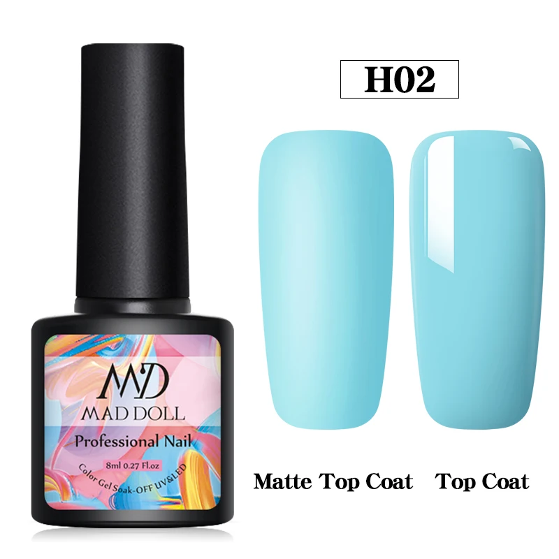 MAD DOLL 8ml Matte UV Gel Nail Polish Semi Permanent Soak Off Nail Art Gel Varnish Lacquer Matte Top Coat Needed - Цвет: H02