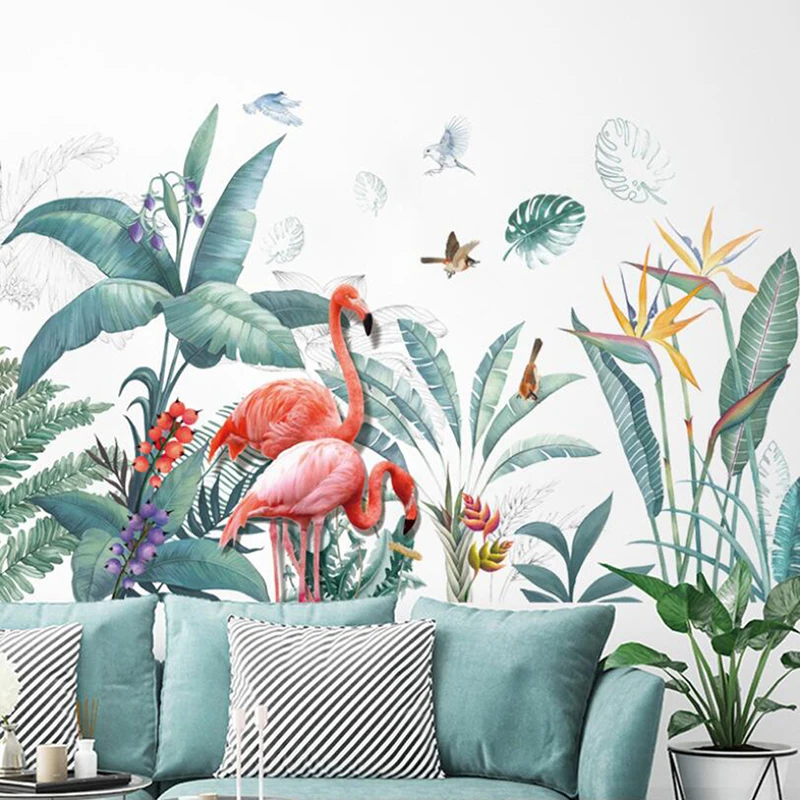 Flamingo Animals Wall Stickers DIY Tree Leaves Wall Decals For Kids Bedroom Living Room Nursery Decoration