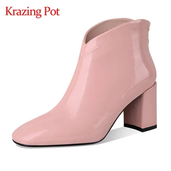 

Krazing pot new square toe high heel solid winter shoes mature lady daily wear keep warm elegant European style ankle boots L35