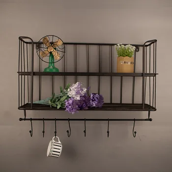 

Shelves on hand-made iron wall Vintage industrial style simple furniture double wall shelf Kitchen storage rack Organizer