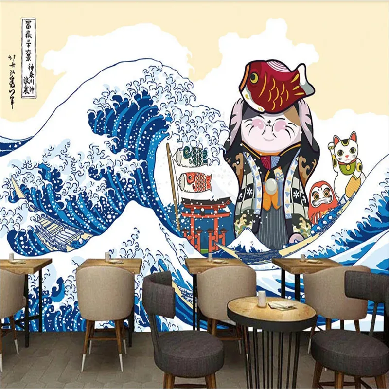 Японский классический Ukiyo-e стиль обои 3D Ручная роспись японский Ресторан Суши магазин промышленный Декор 3D настенная бумага
