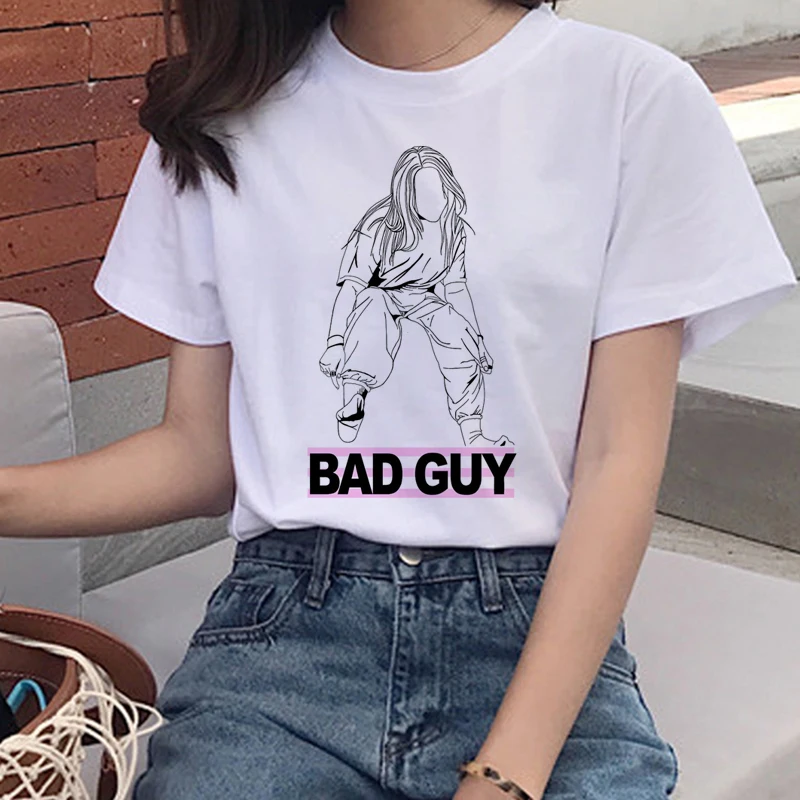 Женская графическая футболка с надписью «I Am A Bad Guy», эстетическая забавная мультяшная футболка, футболки 90 s, женские футболки Billie Eilish Harajuku, футболка
