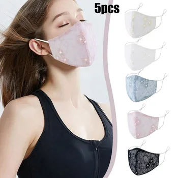 

5PCS Adult Women Washable Lace Flower Adjustable Cotton Breathable Face Mask Mouth Mask Cloth Mouth Cover Mouth Face Mask Reusea