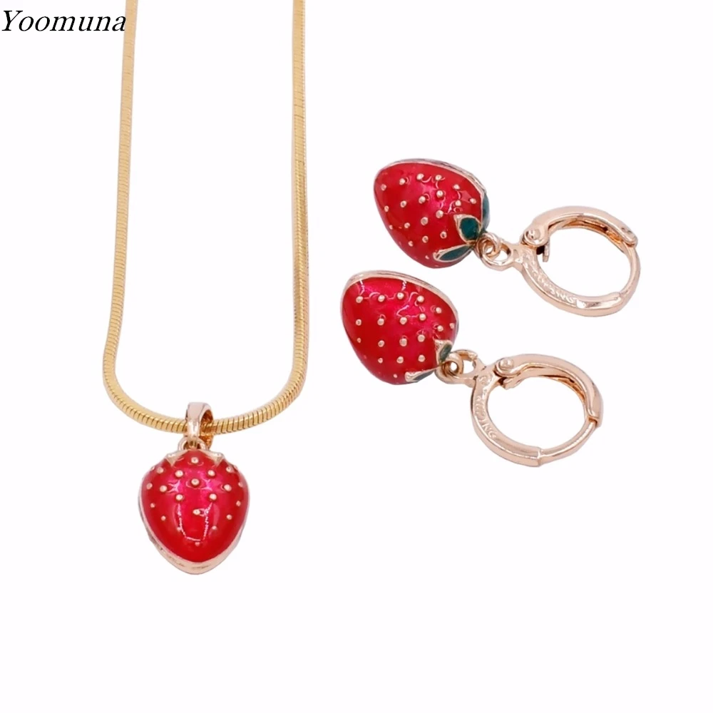 

Classic Gold Color Strawberry Bridal Jewelry Sets and exclusive design Necklaces Earrings set for kid jewelry High Quality