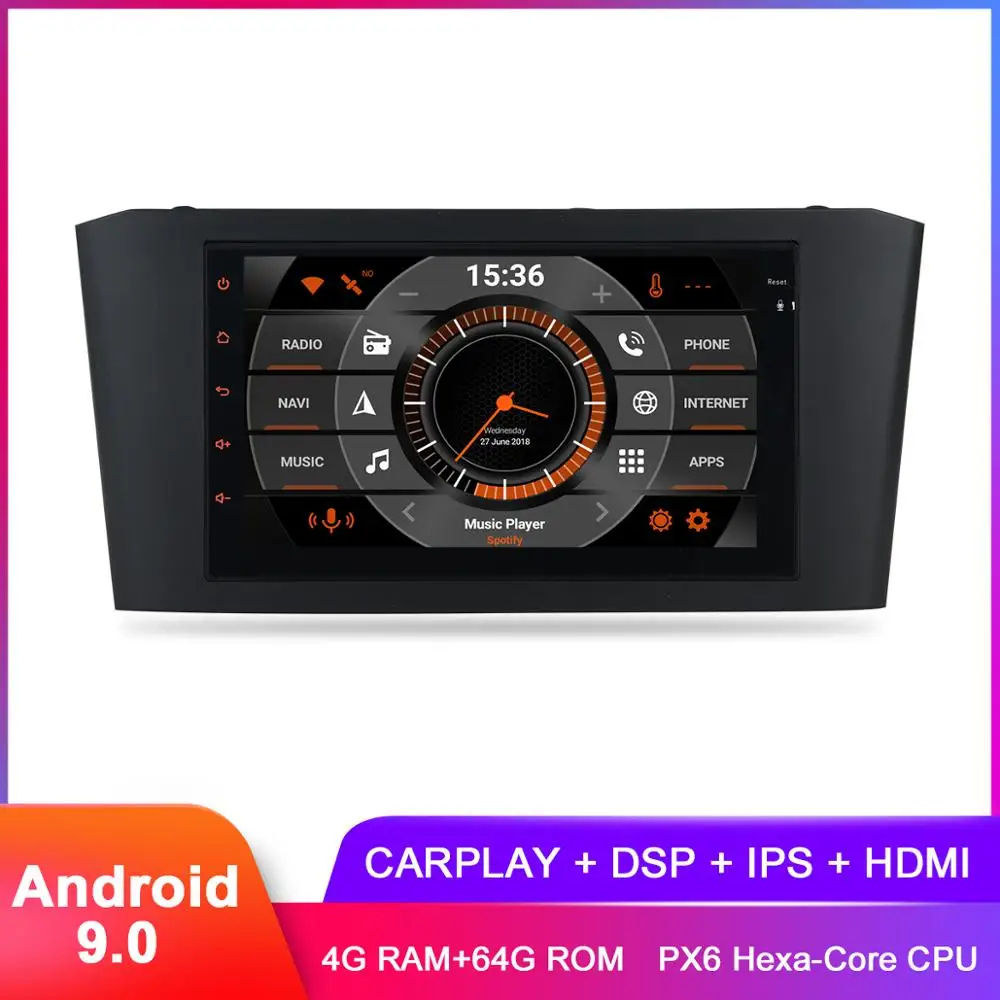 " Android 9 Carplay для Toyota Avensis T25 2003 2004 2005 2006 2007 2008 gps навигация DSP аудио видео TDA7850
