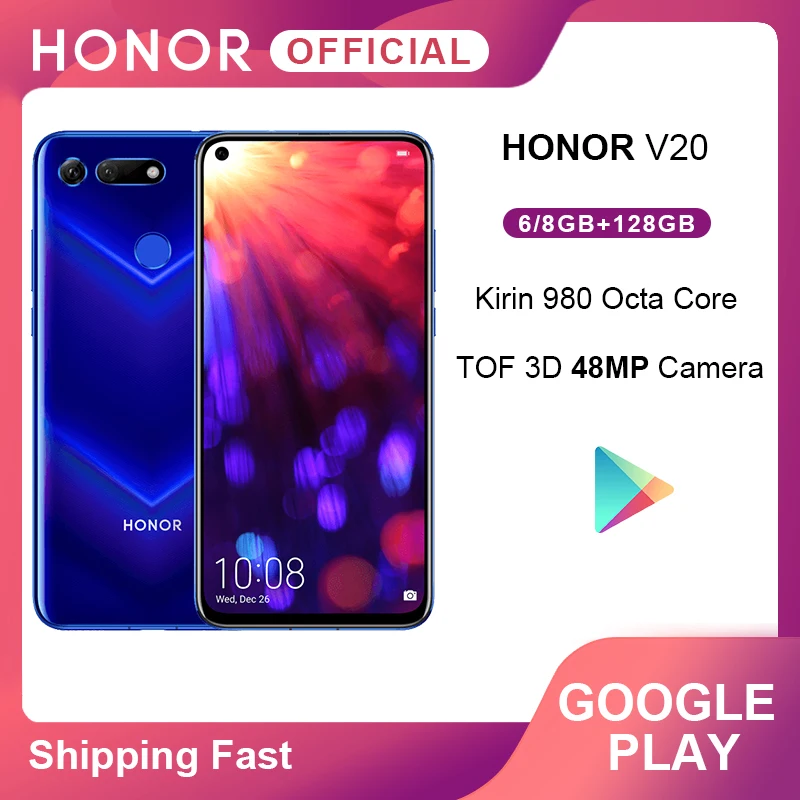Смартфон Honor V20 View 20 Google Play Android 9 0 kirin 980 четыре ядра отпечаток пальца ID 6 4 дюймов 3 *