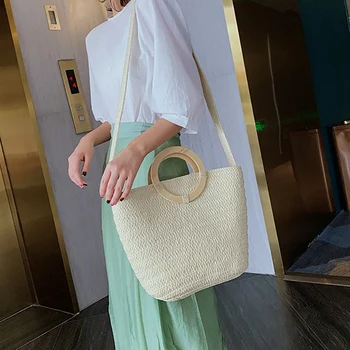 

JHD-Popular Women's Straw Bag Paper Shoulders Hand-Woven Bag Holiday Woven Bag Beach Bag