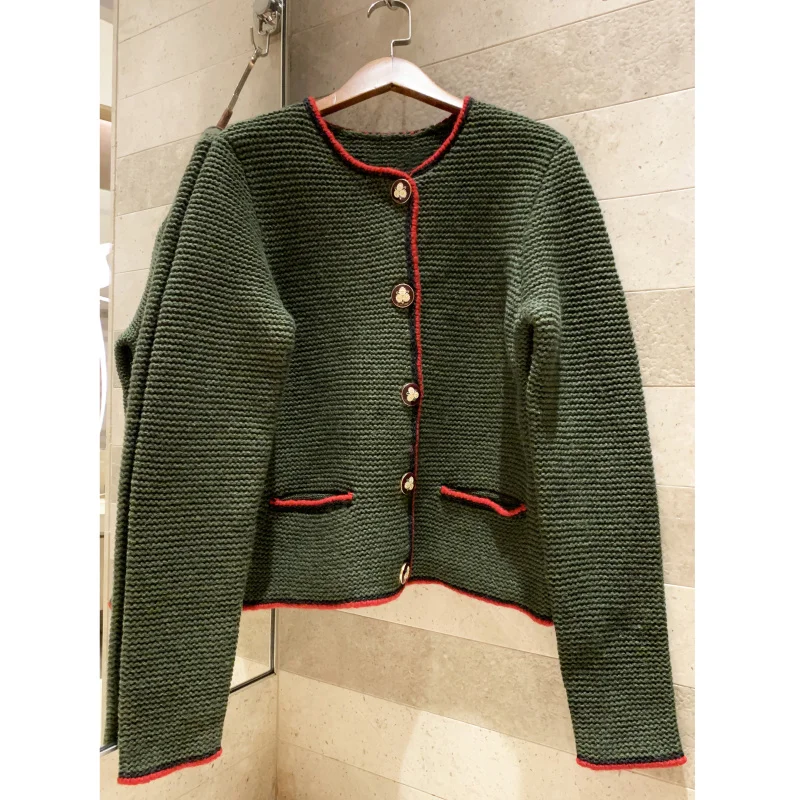 

Contrast striped knit cardigan casual fashion women's elegant jacket 2019 high quality exquisite women's wool blend short coat