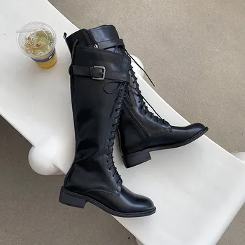 

New Brand Designer Boots Knee High Boots Women Botas Mujer 2020 Black Low Heels Women's Shoes Classics Boots winter solid color