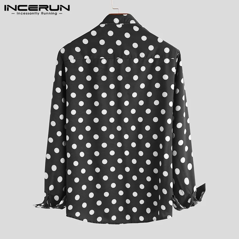 INCERUN стильный Polka Dot Для мужчин Брендовая детская футболка с длинными рукавами, шикарный отложной Воротник Кнопка Camisa Повседневное деловая, общественная рубашки Для мужчин